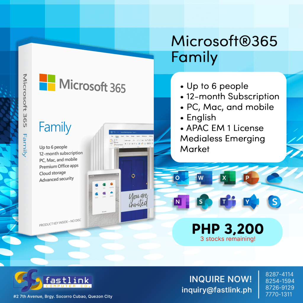 Fastlink collateral of their Microsoft 365 Family Subscription.