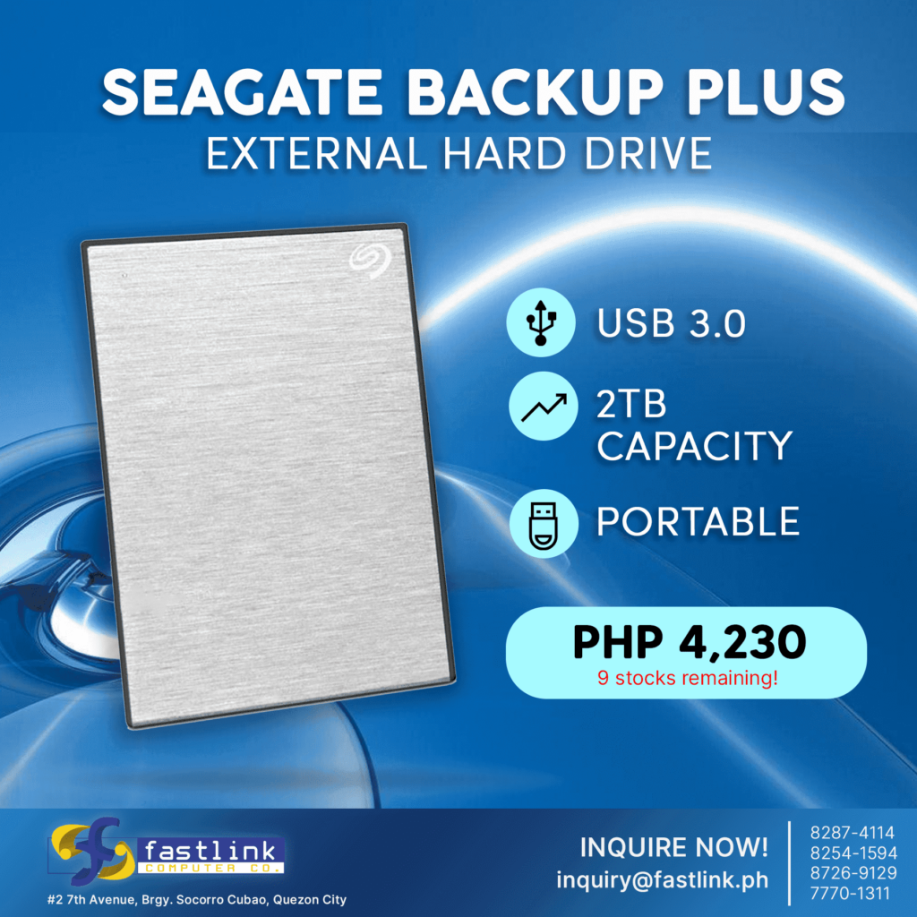 Blue Fastlink themed collateral for their Seagate Backup Plus External Hard Drive.